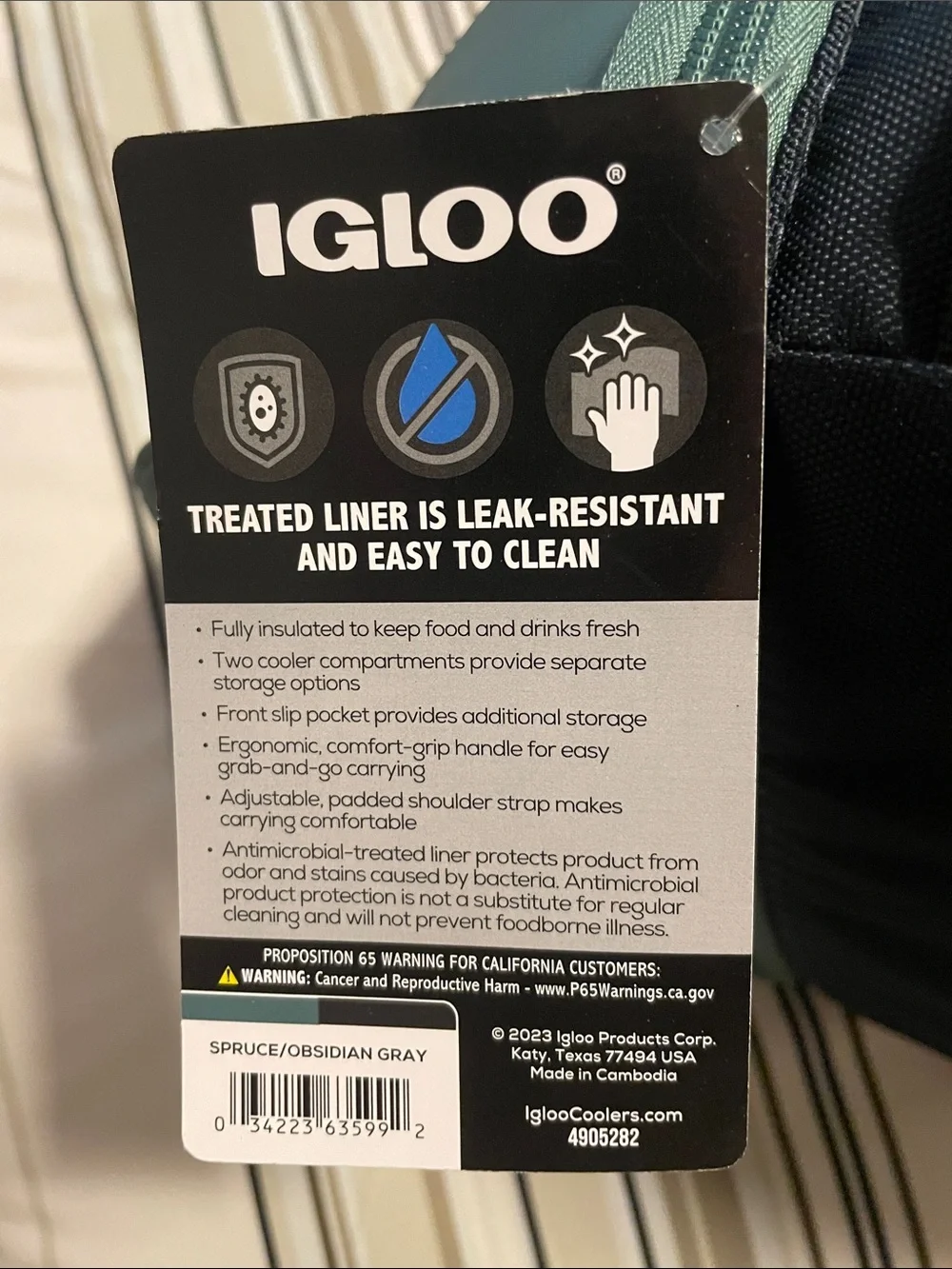 New Igloo Playmate Gripper 22 Can Cooler Bag Teal Green Black Insulated Box Bag